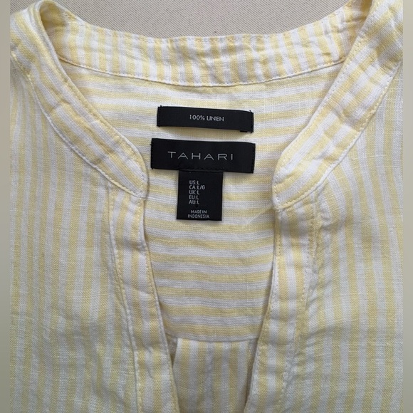 Tahari Women’s 100% Linen Tunic Dress Yellow  & White Size Large - Picture 2 of 9